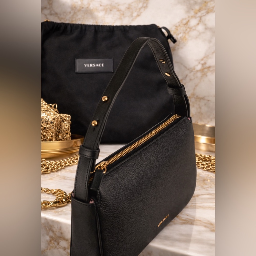 Versace Grained Calfskin Leather Shoulder Bag with Gold Medusa - Picture 6 of 17